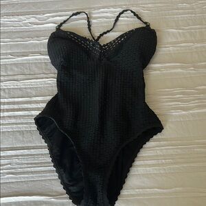 Robin Piccone Black Textured One Piece Swimsuit
